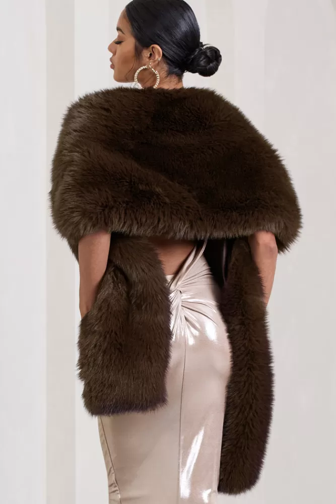 Club L London Softly | Faux Fur Pull-Through Shawl BROWN Sale