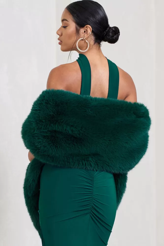 Club L London Softly | Green Faux Fur Pull-Through Shawl BOTTLEGREEN Store