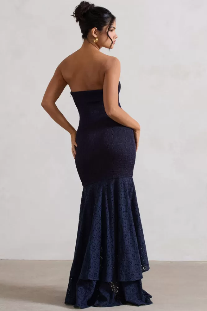 Club L London Solange | Broderie Bandeau High-Low Maxi Dress NAVY Discount