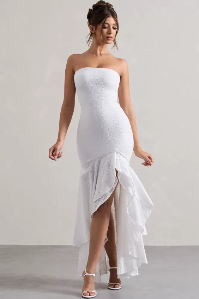 Club L London Solange | Broderie Bandeau High-Low Maxi Dress WHITE Flash Sale