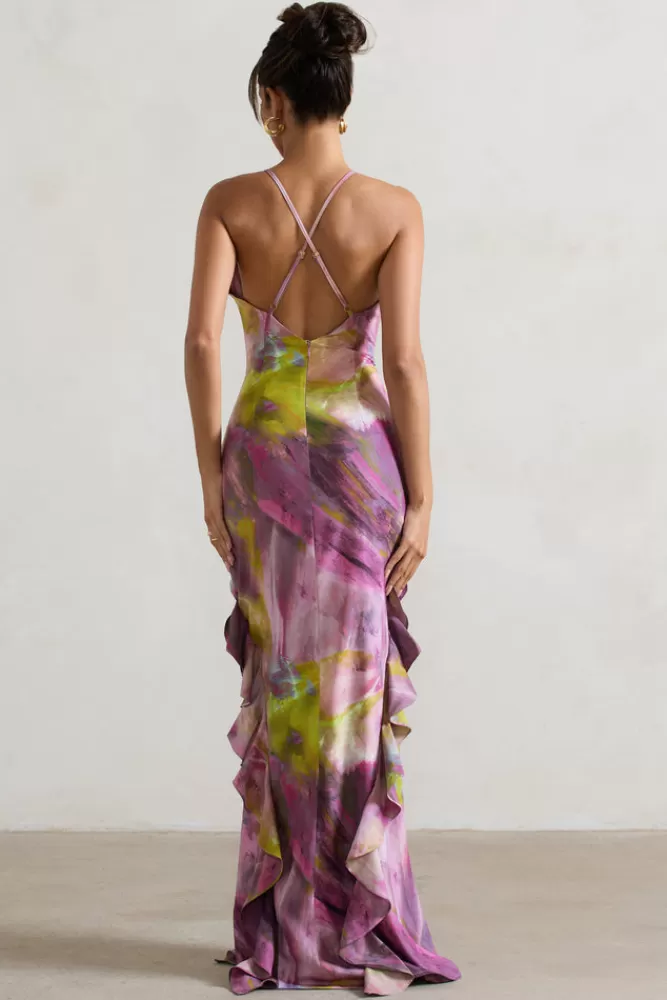 Club L London Sommer | Lilac Print Racer-Neck Ruffle Maxi Dress LILACPRINT Fashion