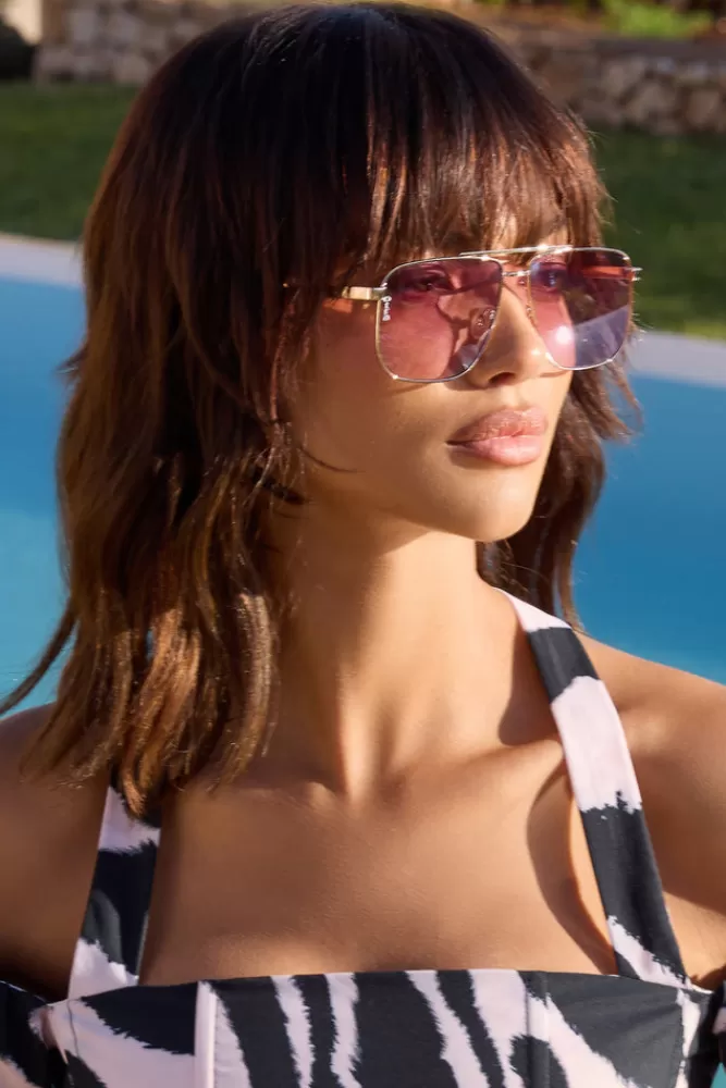 Club L London Sorrento | Otra Gold Oversized Pink Tinted Sunglasses GOLD/PINK Cheap