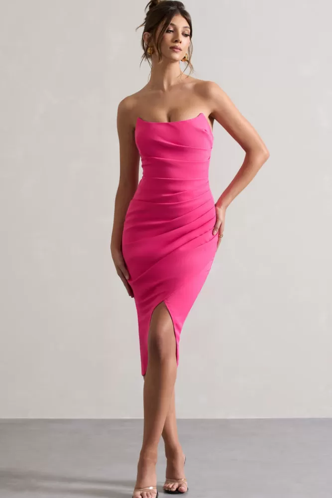 Club L London Soulmate | Hot Pink Bandeau Midi dress HOTPINK Hot