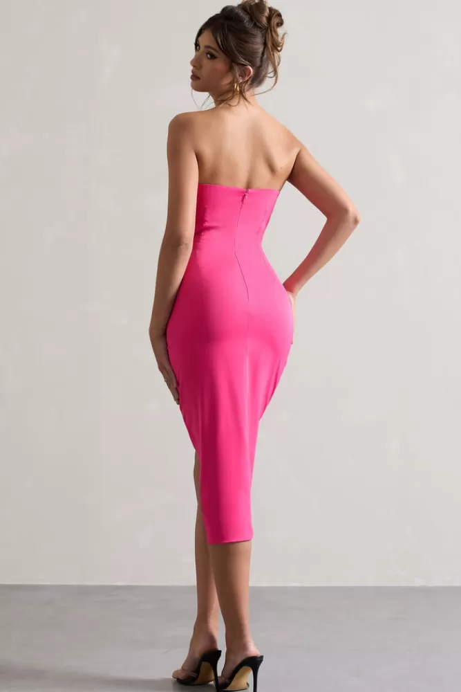 Club L London Soulmate | Hot Pink Bandeau Midi dress HOTPINK Hot