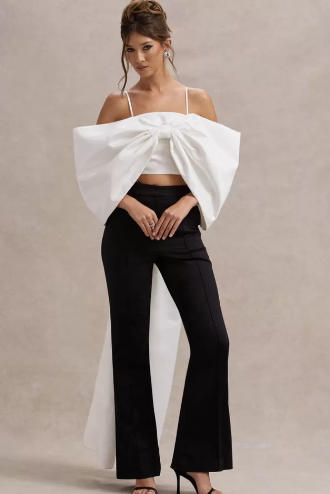 Club L London Souvenir | Satin Top With Oversized Bow WHITE Fashion