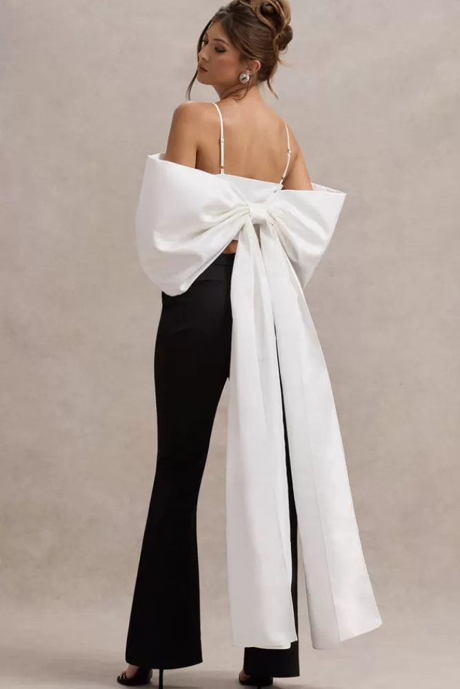 Club L London Souvenir | Satin Top With Oversized Bow WHITE Fashion