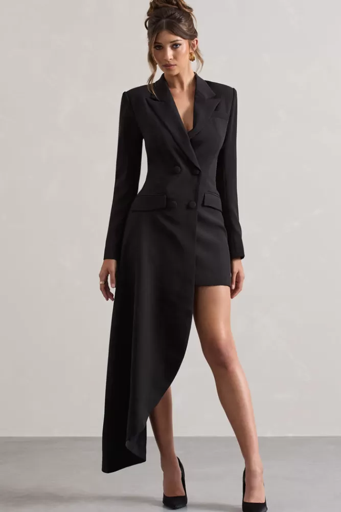 Club L London Spiral | Tailored Blazer Mini Dress With Asymmetric Hem BLACK New
