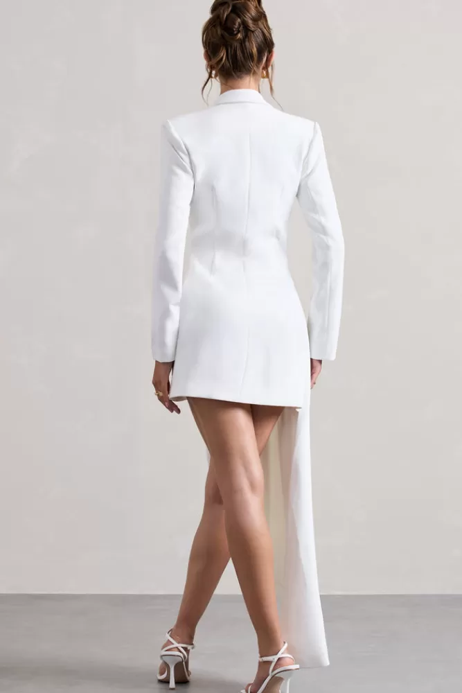 Club L London Spiral | Tailored Blazer Mini Dress With Asymmetric Hem WHITE Sale