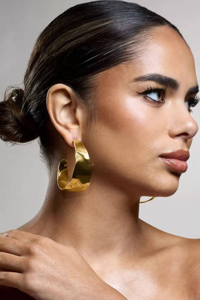 Club L London Splendor | Textured Chunky Hoop Earrings GOLD Outlet