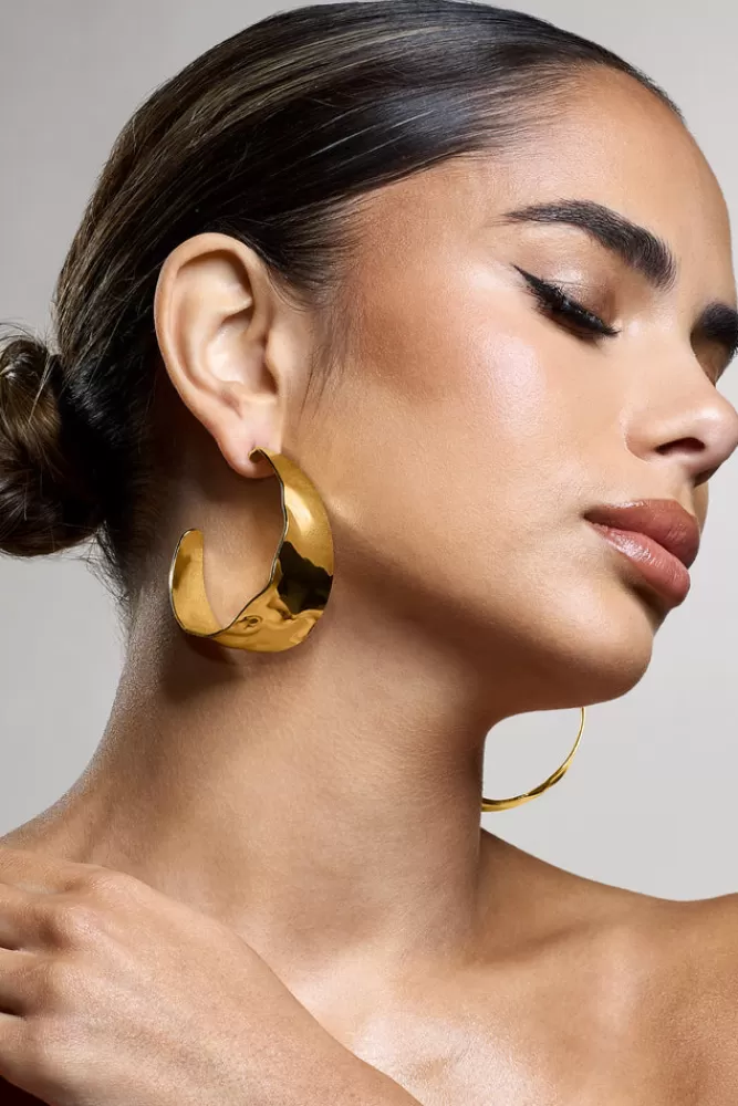 Club L London Splendor | Textured Chunky Hoop Earrings GOLD Outlet