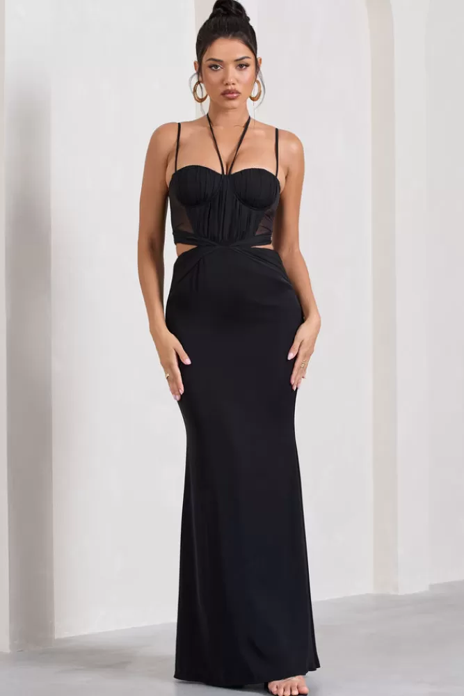 Club L London Stardom | Chiffon Strappy Sweetheart Cut-Out Maxi Dress BLACK Shop