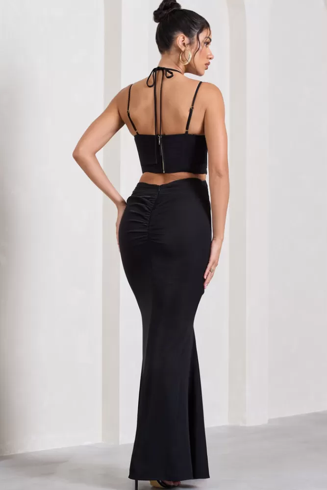 Club L London Stardom | Chiffon Strappy Sweetheart Cut-Out Maxi Dress BLACK Shop