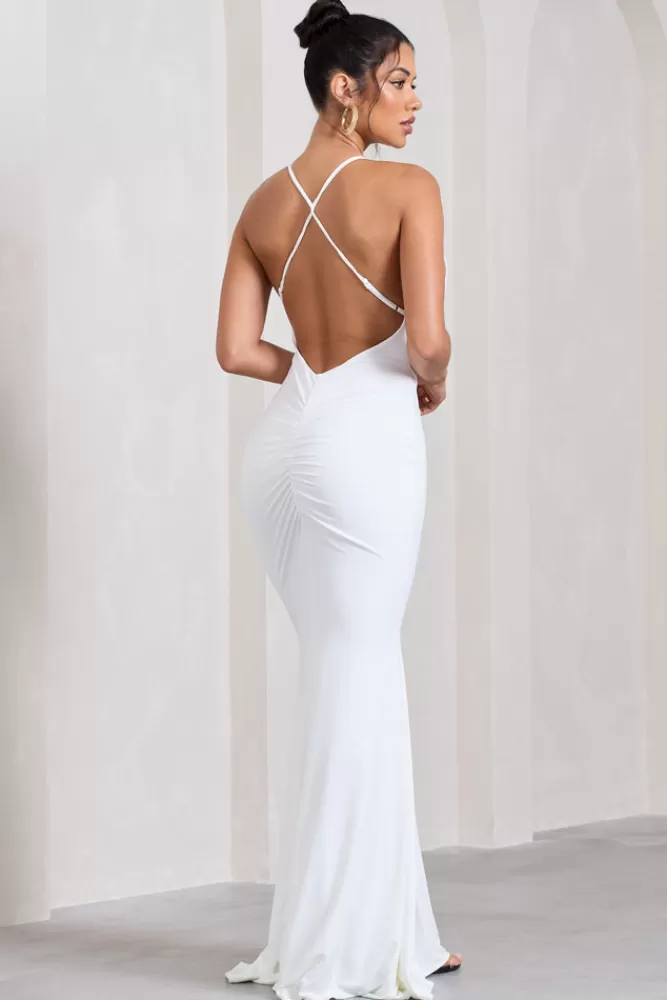 Club L London Stellar | Halter-Neck Twisted Split Maxi Dress WHITE Cheap