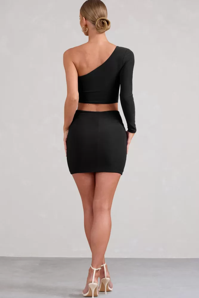 Club L London Step Out | Ruched Mini Skirt With Split BLACK Fashion