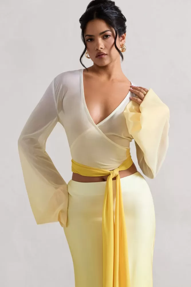 Club L London Sun Seeker | Yellow Ombre Flared-Sleeve Wrap Top YELLOWOMBRE Shop