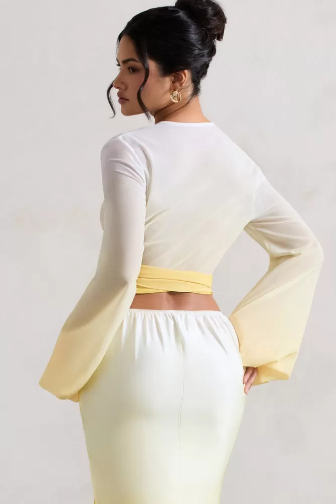 Club L London Sun Seeker | Yellow Ombre Flared-Sleeve Wrap Top YELLOWOMBRE Shop