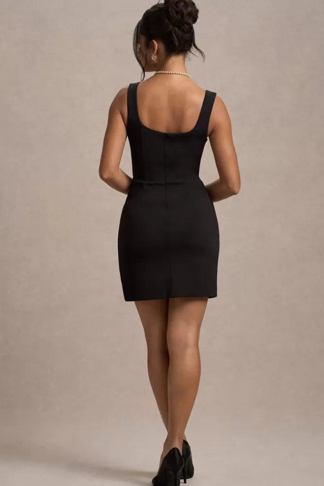 Club L London Suzanne | Scoop-Neck Mini Dress With Split Skirt BLACK Sale