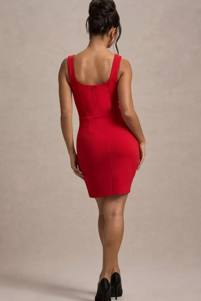 Club L London Suzanne | Scoop-Neck Mini Dress With Split Skirt RED Store