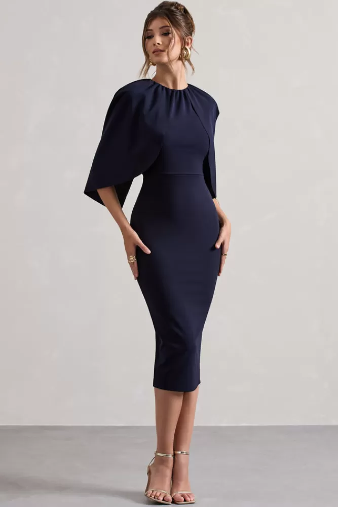 Club L London Sweeney | Draped Short-Sleeve Midi Dress NAVY Hot