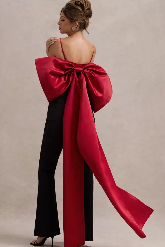 Club L London Sweet Escape | Satin Crop Top With Oversized Satin Bow RED Best