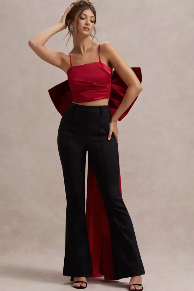 Club L London Sweet Escape | Satin Crop Top With Oversized Satin Bow RED Best