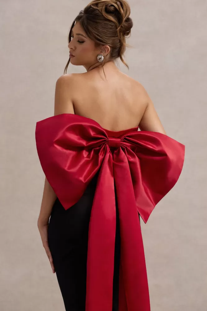 Club L London Sweet Escape | Satin Crop Top With Oversized Satin Bow RED Best