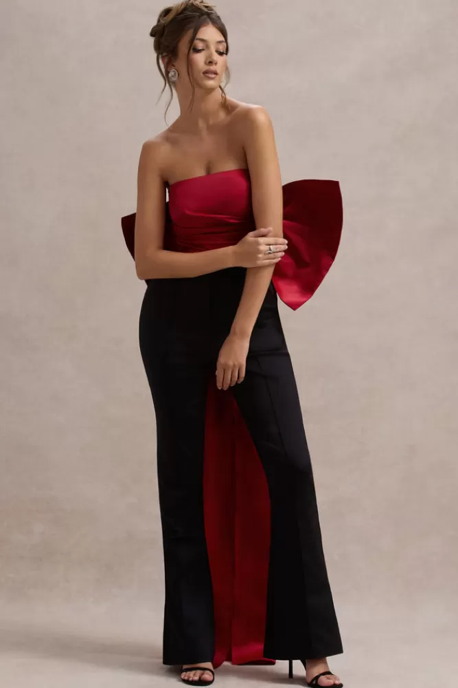 Club L London Sweet Escape | Satin Crop Top With Oversized Satin Bow RED Best