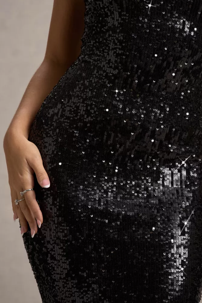 Club L London Sweet Spark | Sequin Square-Neck Midi Dress BLACK Online