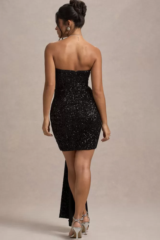 Club L London Swiftly | Sequin Corset Bandeau Mini Dress With Drape BLACK Online