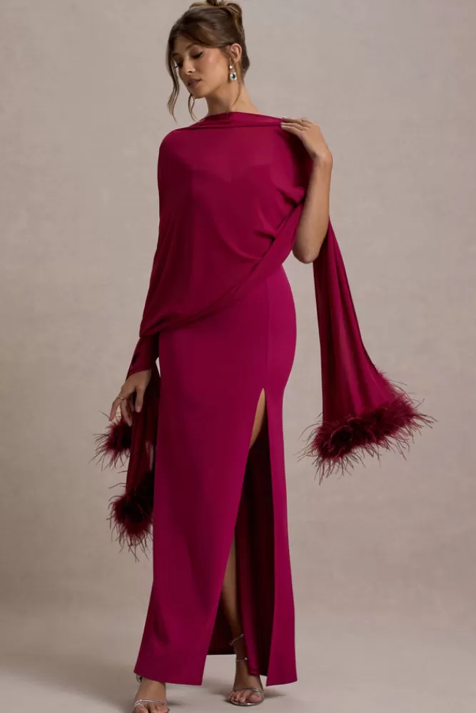 Club L London Swoon | Chiffon Feather-Trim Shawl MULBERRY Best