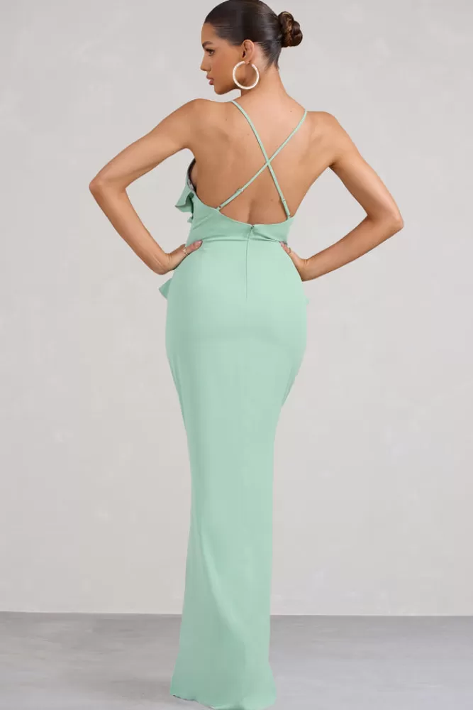 Club L London Syrah | Green Chiffon Ruffle Cami Maxi Dress MINT Cheap