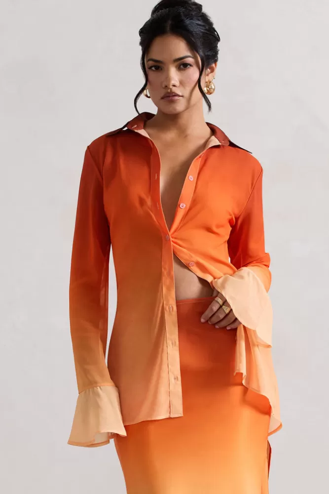 Club L London Tahiti | Orange Ombre Flared-Sleeve Shirt ORANGEOMBRE Shop