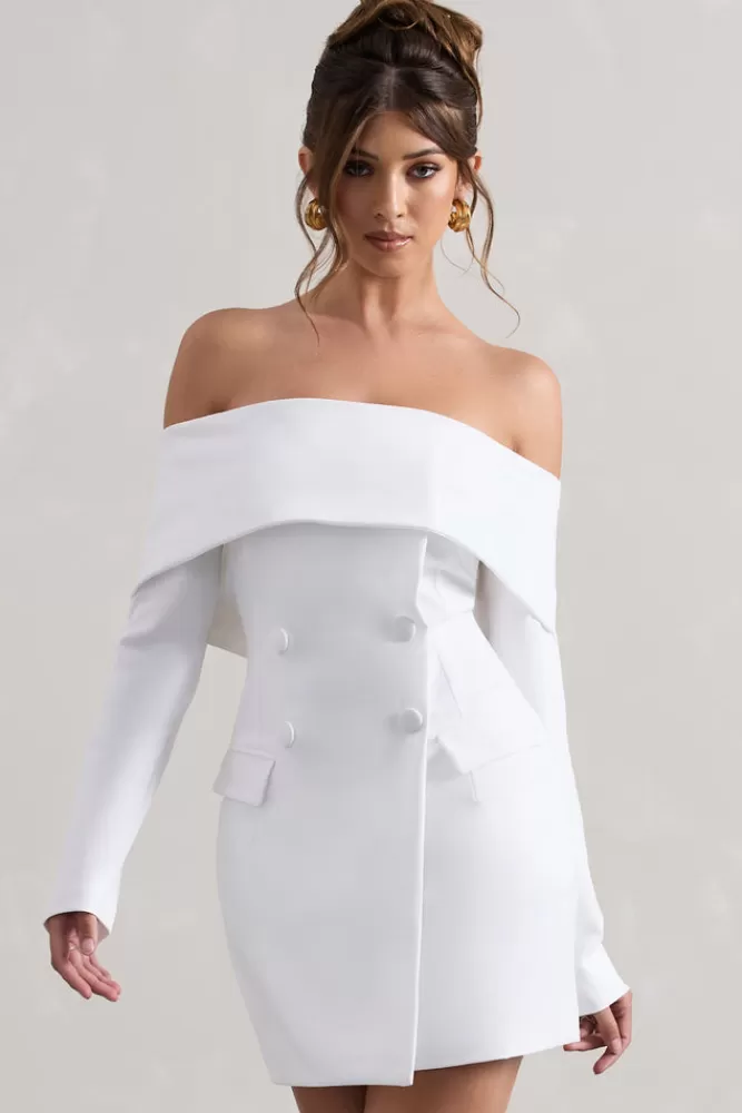 Club L London Tara | Bardot Tailored Blazer Dress WHITE Online