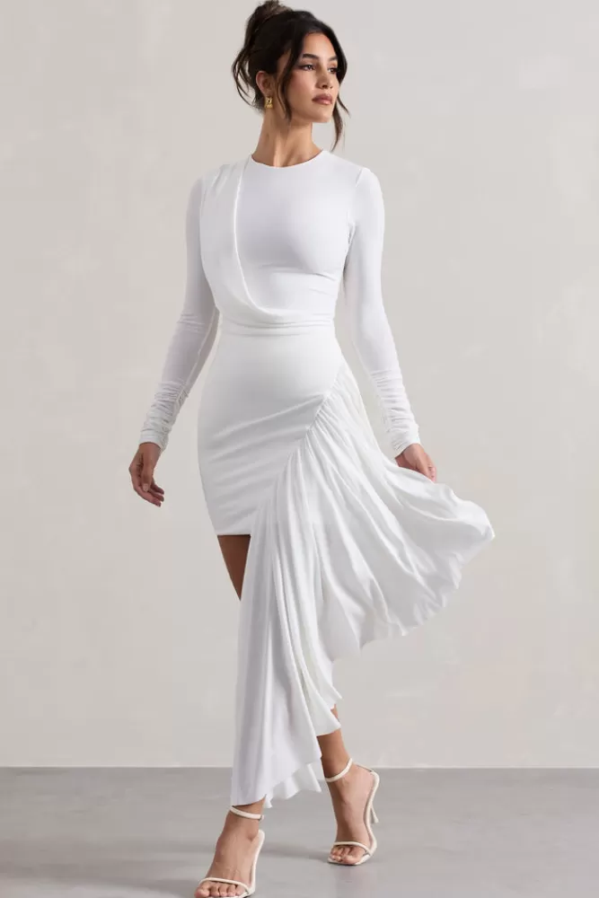 Club L London Tate | Long-Sleeve Wrap Mini Dress With Drape WHITE Store