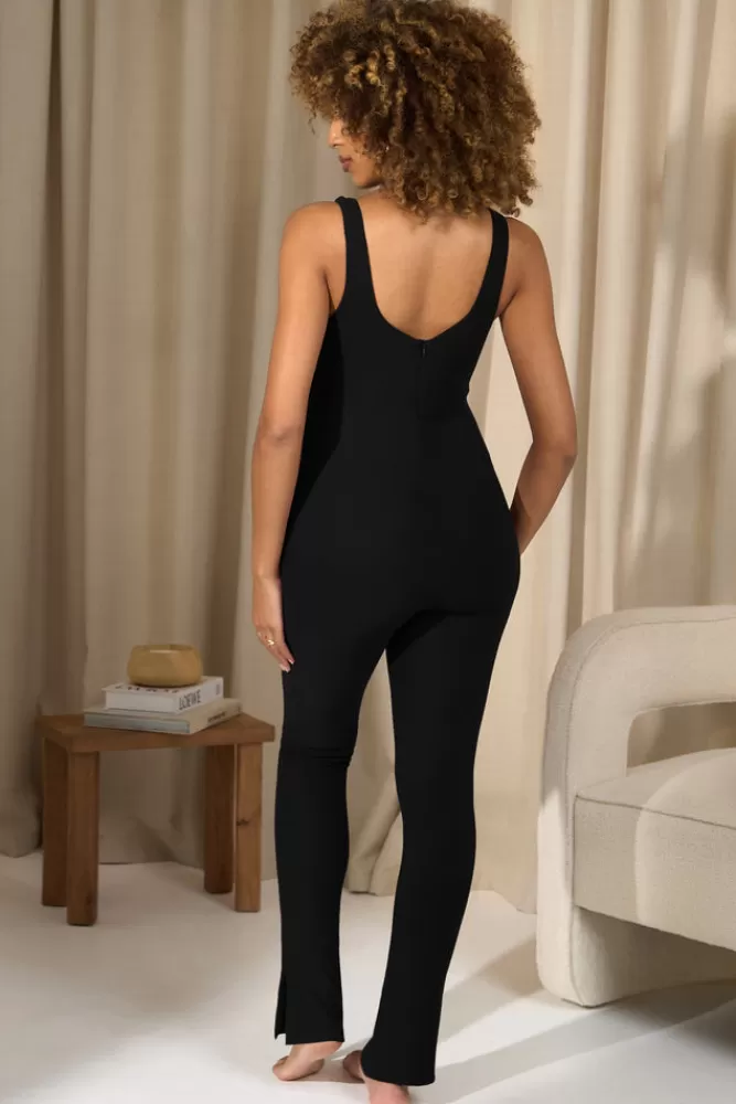 Club L London Teagan | Square-Neck Slim-Leg Maternity Jumpsuit BLACK Best Sale