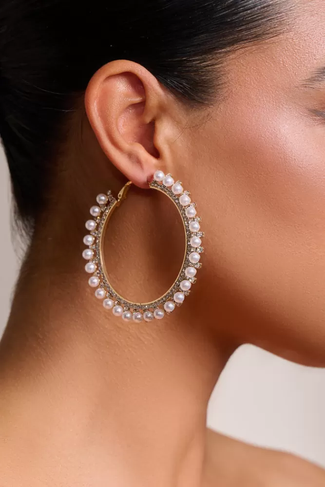 Club L London Tegan | Pearl Hoop Earrings GOLD Clearance