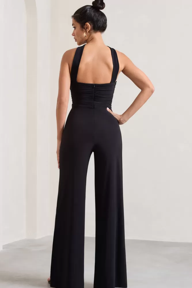 Club L London The Next Naomi | Halter-Neck Bandeau Split-Leg Jumpsuit BLACK Best Sale