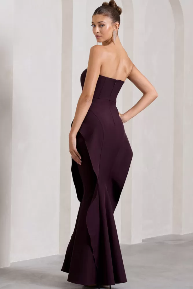 Club L London The Real Thing | Strapless Draped Fishtail Maxi Dress PLUM Outlet