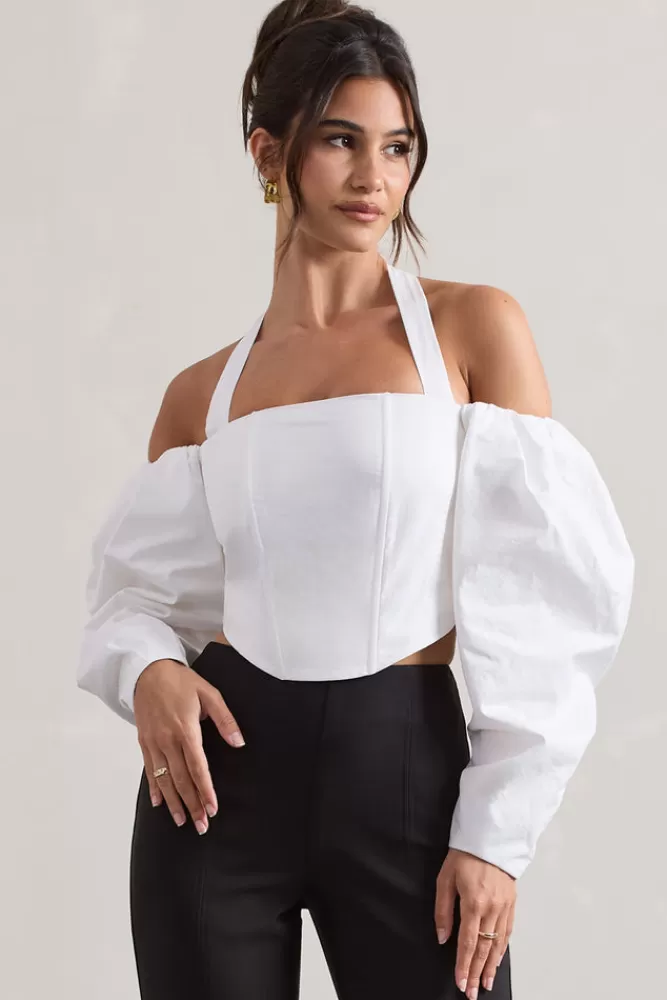 Club L London Theatric | Halter-Neck Corset Top With Puff-Sleeves IVORY Best