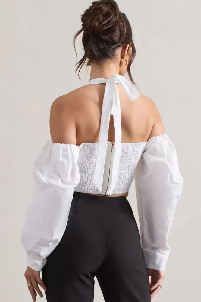 Club L London Theatric | Halter-Neck Corset Top With Puff-Sleeves IVORY Best
