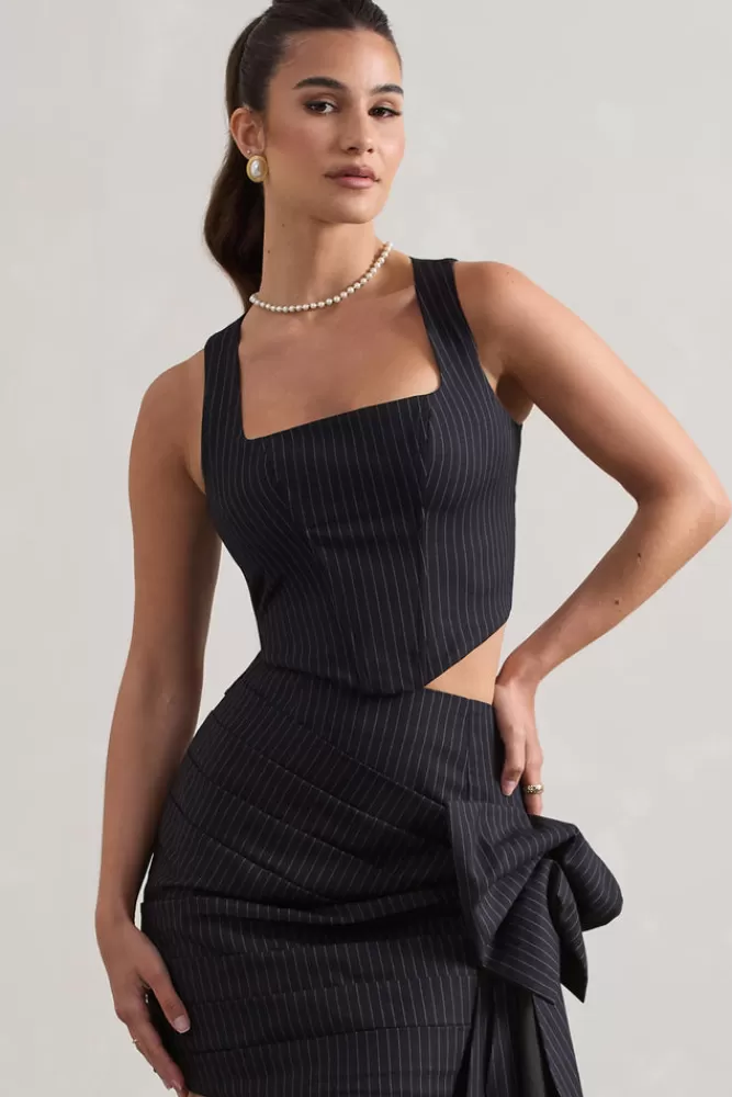 Club L London Think Again | Pinstripe Structured Corset Top NAVY Outlet