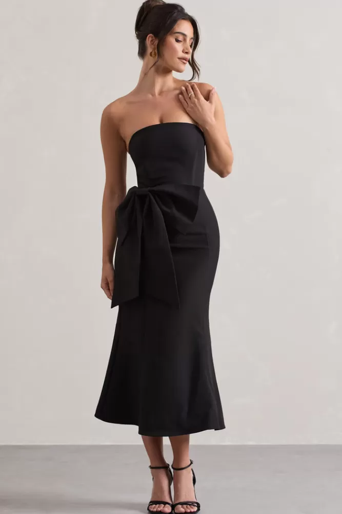 Club L London To Me | Bandeau Midi Dress With Oversized Bow BLACK Sale