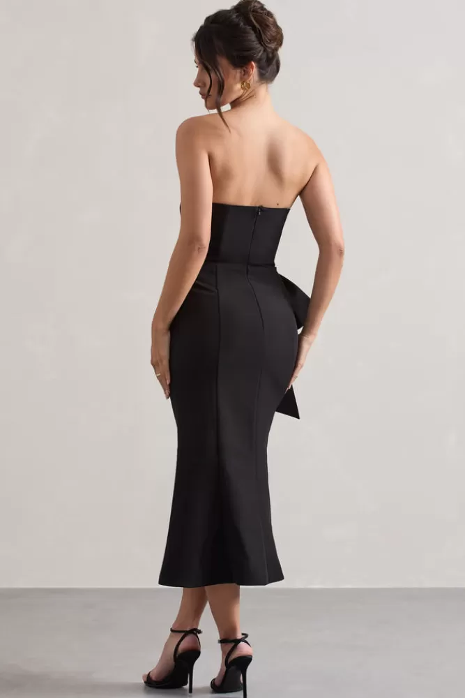 Club L London To Me | Bandeau Midi Dress With Oversized Bow BLACK Sale