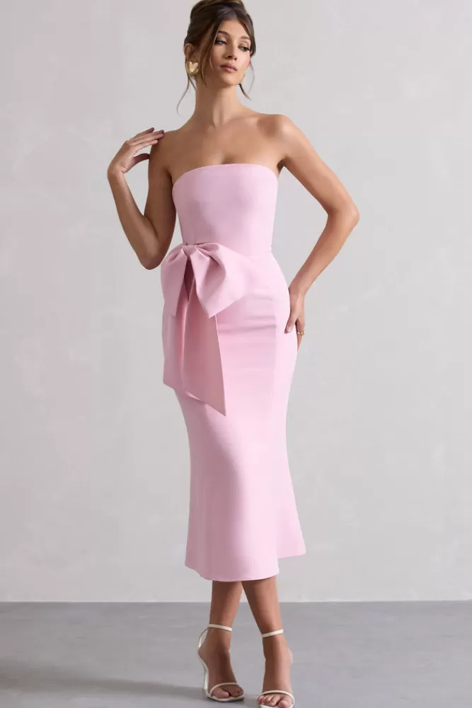 Club L London To Me | Pink Bandeau Midi Dress With Oversized Bow PINKTULLE Best