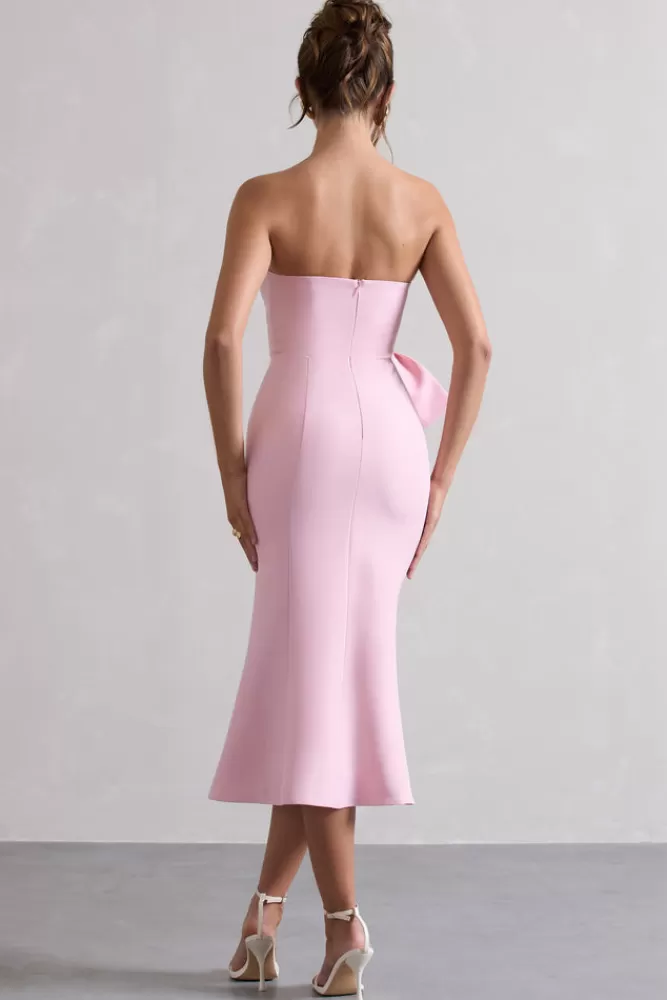 Club L London To Me | Pink Bandeau Midi Dress With Oversized Bow PINKTULLE Best