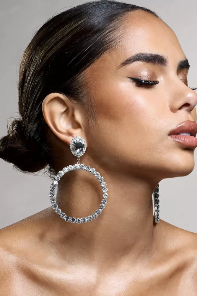 Club L London To Present | Diamante Drop Hoop Earrings SILVER Best