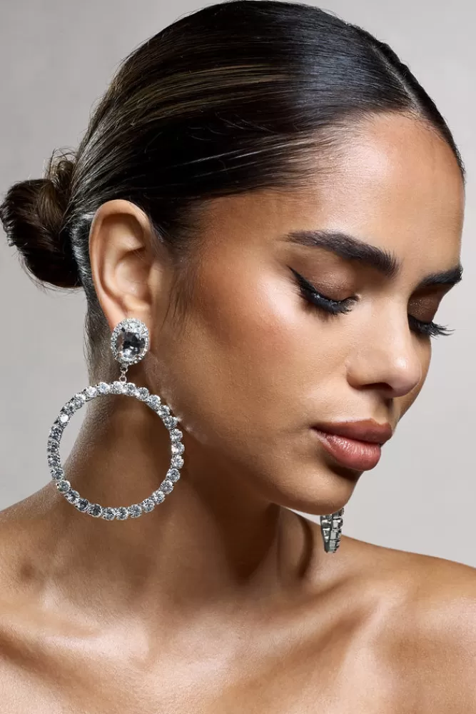 Club L London To Present | Diamante Drop Hoop Earrings SILVER Best