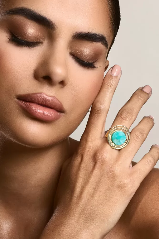 Club L London Tokya | Gold Adjustable Pendant Ring TURQUOISE Cheap