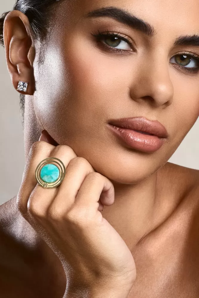 Club L London Tokya | Gold Adjustable Pendant Ring TURQUOISE Cheap