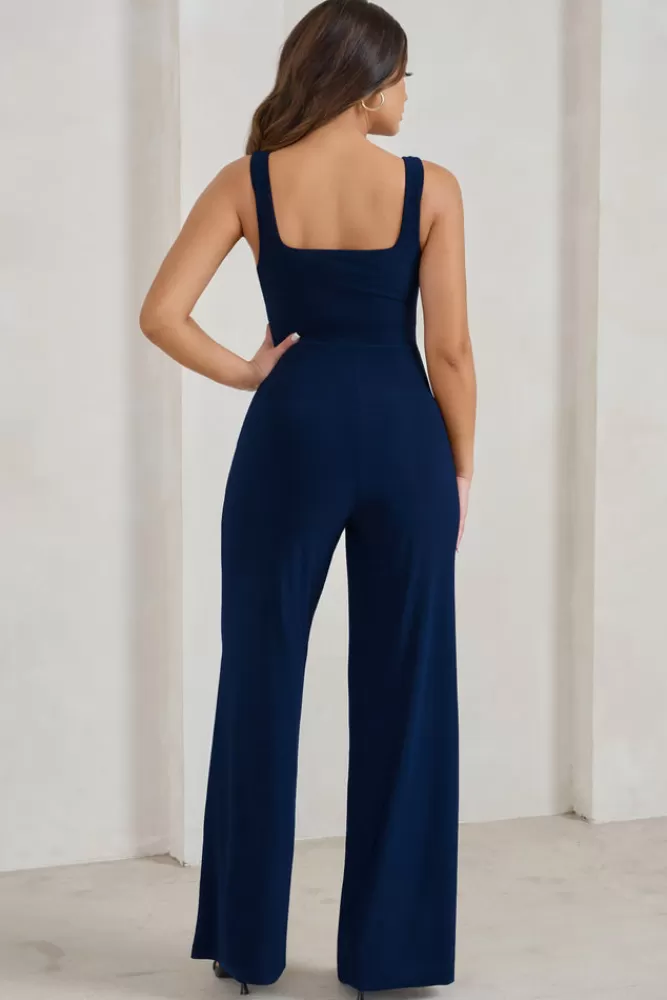 Club L London Toni | Square Neck Sleeveless Jumpsuit NAVY Clearance